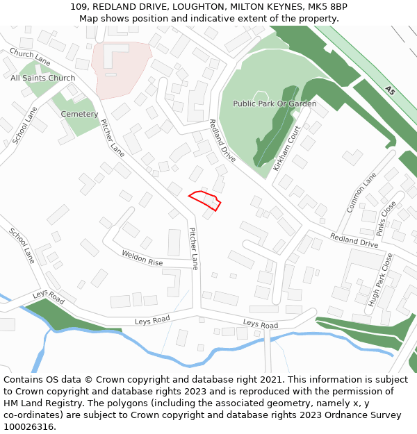 109, REDLAND DRIVE, LOUGHTON, MILTON KEYNES, MK5 8BP: Location map and indicative extent of plot