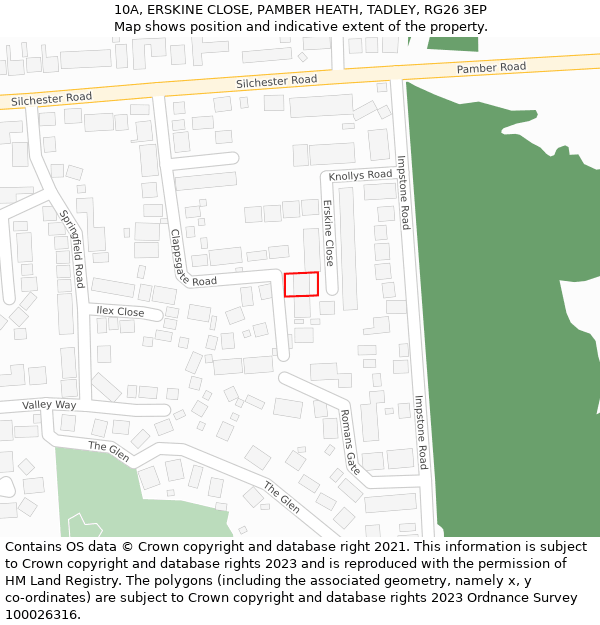 10A, ERSKINE CLOSE, PAMBER HEATH, TADLEY, RG26 3EP: Location map and indicative extent of plot