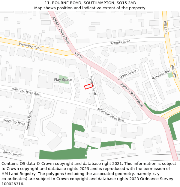 11, BOURNE ROAD, SOUTHAMPTON, SO15 3AB: Location map and indicative extent of plot