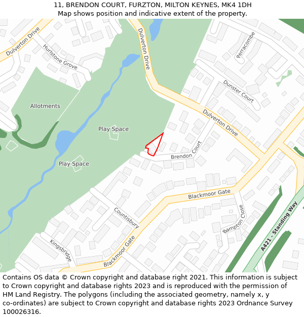 11, BRENDON COURT, FURZTON, MILTON KEYNES, MK4 1DH: Location map and indicative extent of plot