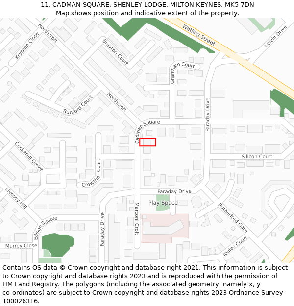 11, CADMAN SQUARE, SHENLEY LODGE, MILTON KEYNES, MK5 7DN: Location map and indicative extent of plot