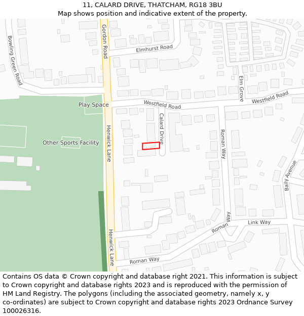 11, CALARD DRIVE, THATCHAM, RG18 3BU: Location map and indicative extent of plot