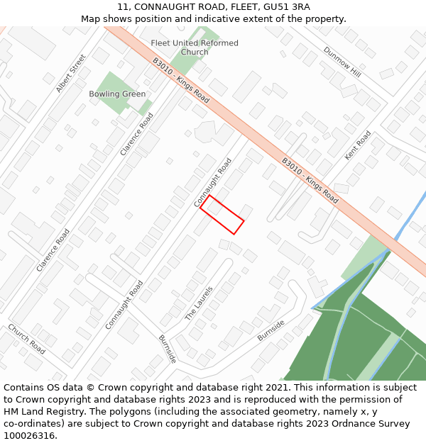 11, CONNAUGHT ROAD, FLEET, GU51 3RA: Location map and indicative extent of plot