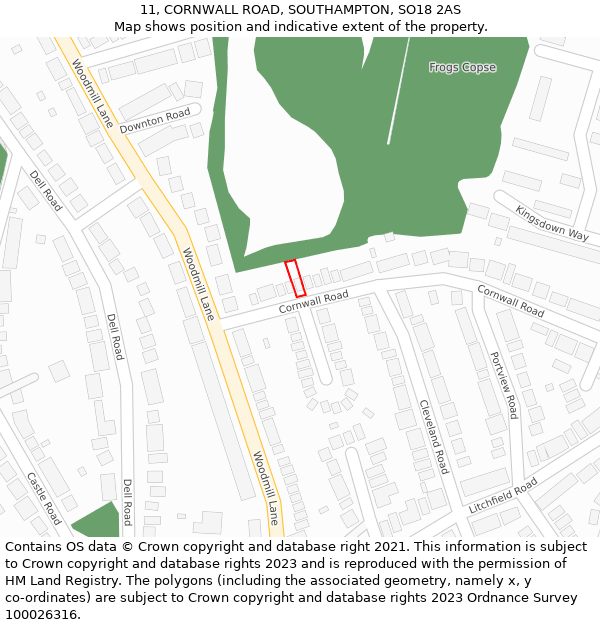 11, CORNWALL ROAD, SOUTHAMPTON, SO18 2AS: Location map and indicative extent of plot