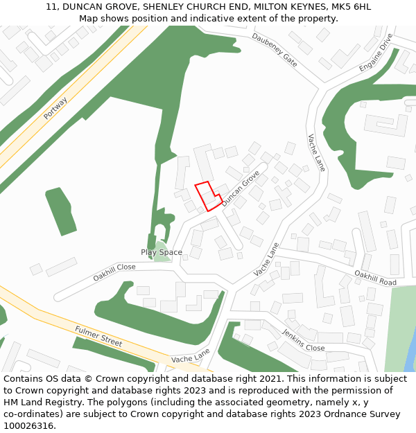 11, DUNCAN GROVE, SHENLEY CHURCH END, MILTON KEYNES, MK5 6HL: Location map and indicative extent of plot