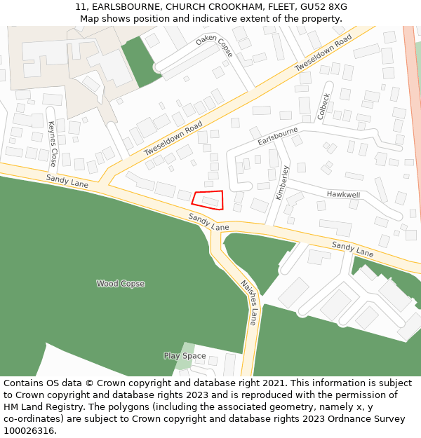 11, EARLSBOURNE, CHURCH CROOKHAM, FLEET, GU52 8XG: Location map and indicative extent of plot