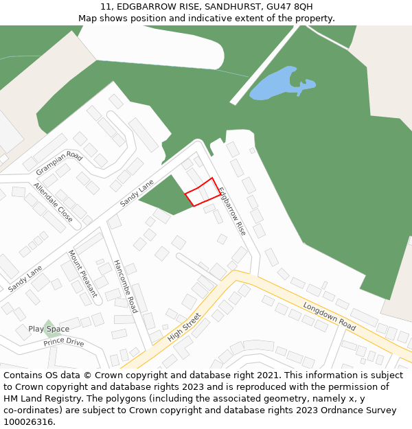 11, EDGBARROW RISE, SANDHURST, GU47 8QH: Location map and indicative extent of plot