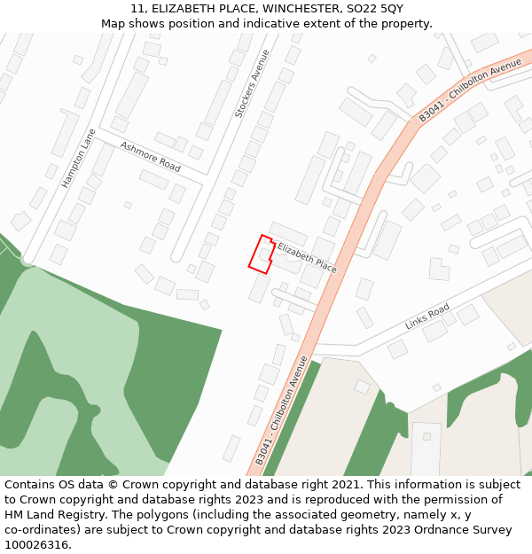 11, ELIZABETH PLACE, WINCHESTER, SO22 5QY: Location map and indicative extent of plot