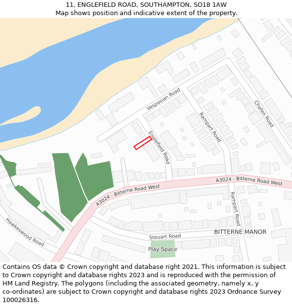 11, ENGLEFIELD ROAD, SOUTHAMPTON, SO18 1AW: Location map and indicative extent of plot