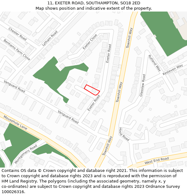 11, EXETER ROAD, SOUTHAMPTON, SO18 2ED: Location map and indicative extent of plot