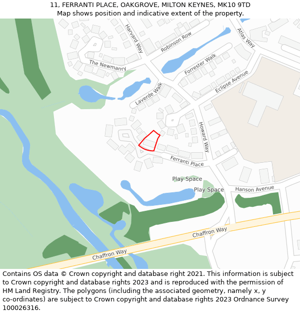 11, FERRANTI PLACE, OAKGROVE, MILTON KEYNES, MK10 9TD: Location map and indicative extent of plot