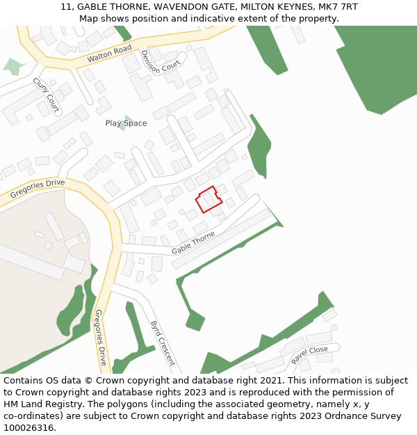 11, GABLE THORNE, WAVENDON GATE, MILTON KEYNES, MK7 7RT: Location map and indicative extent of plot