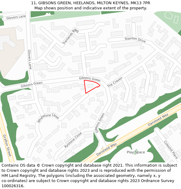 11, GIBSONS GREEN, HEELANDS, MILTON KEYNES, MK13 7PR: Location map and indicative extent of plot