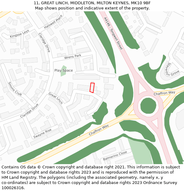 11, GREAT LINCH, MIDDLETON, MILTON KEYNES, MK10 9BF: Location map and indicative extent of plot