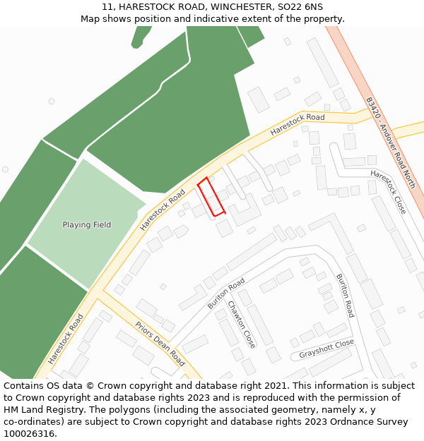11, HARESTOCK ROAD, WINCHESTER, SO22 6NS: Location map and indicative extent of plot