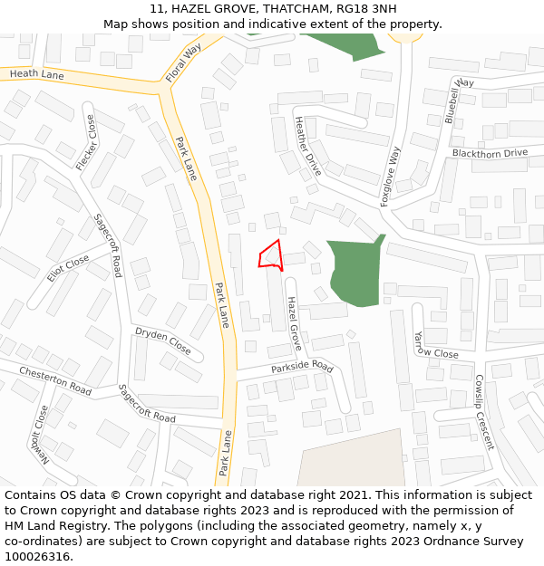 11, HAZEL GROVE, THATCHAM, RG18 3NH: Location map and indicative extent of plot