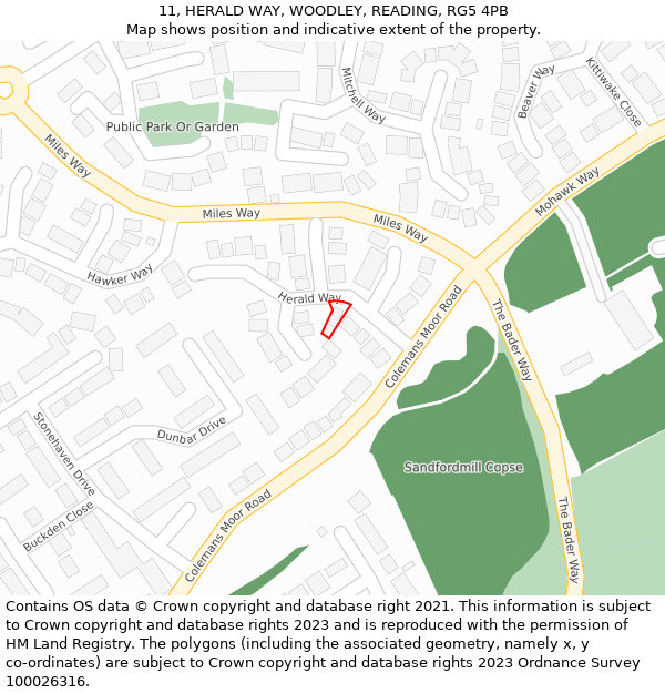 11, HERALD WAY, WOODLEY, READING, RG5 4PB: Location map and indicative extent of plot