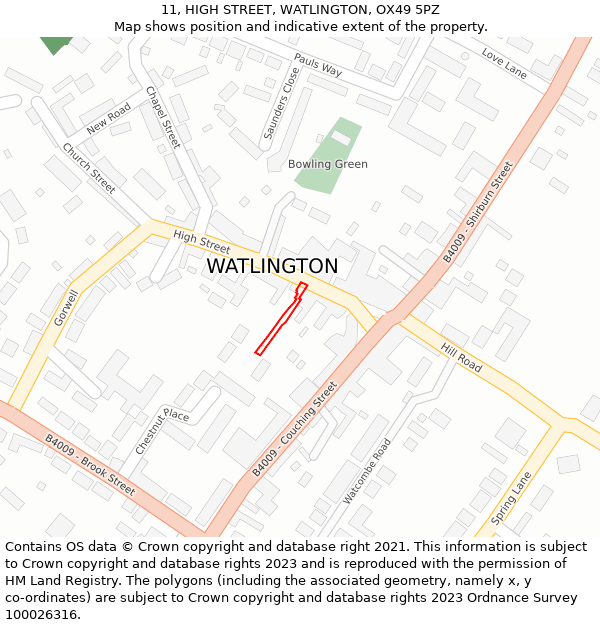 11, HIGH STREET, WATLINGTON, OX49 5PZ: Location map and indicative extent of plot