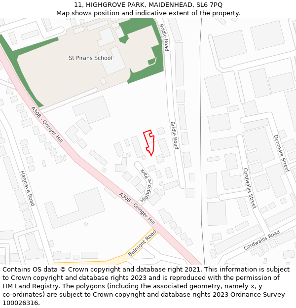 11, HIGHGROVE PARK, MAIDENHEAD, SL6 7PQ: Location map and indicative extent of plot