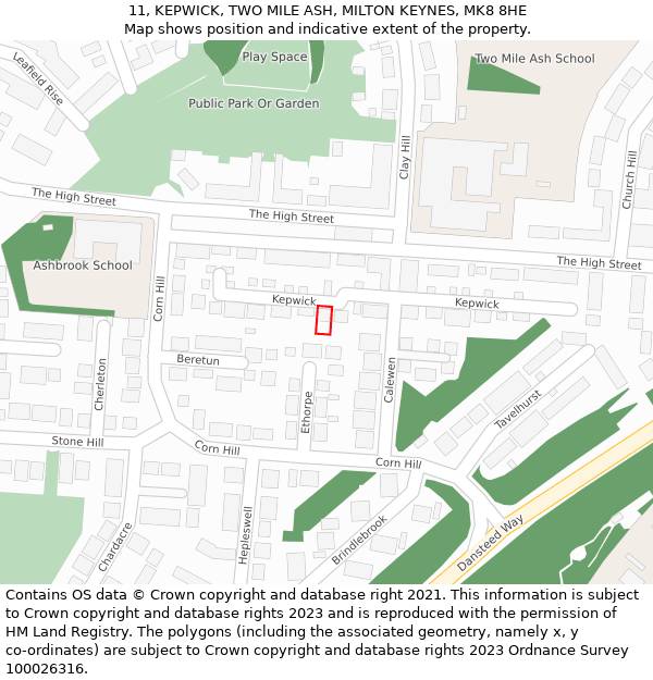11, KEPWICK, TWO MILE ASH, MILTON KEYNES, MK8 8HE: Location map and indicative extent of plot
