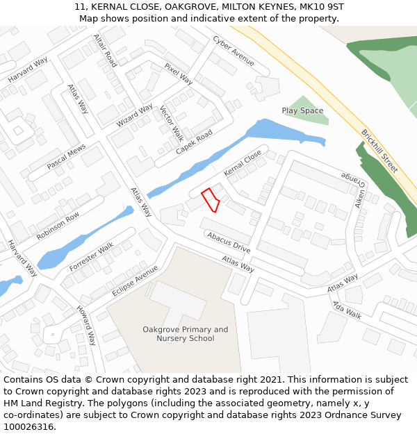 11, KERNAL CLOSE, OAKGROVE, MILTON KEYNES, MK10 9ST: Location map and indicative extent of plot