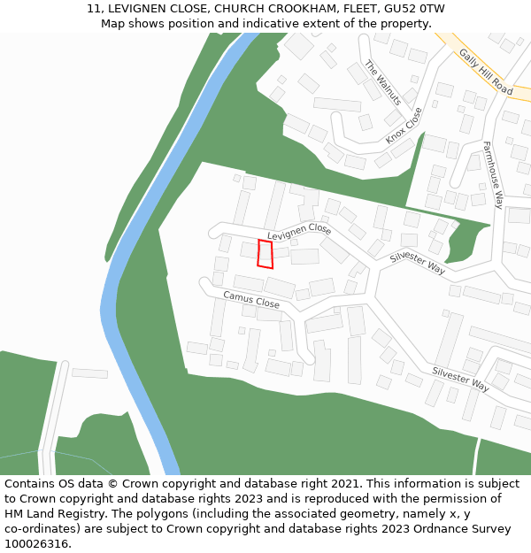 11, LEVIGNEN CLOSE, CHURCH CROOKHAM, FLEET, GU52 0TW: Location map and indicative extent of plot