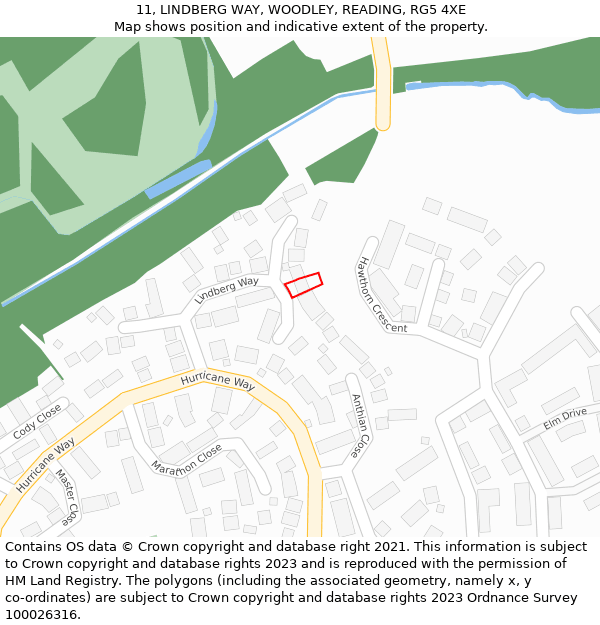 11, LINDBERG WAY, WOODLEY, READING, RG5 4XE: Location map and indicative extent of plot