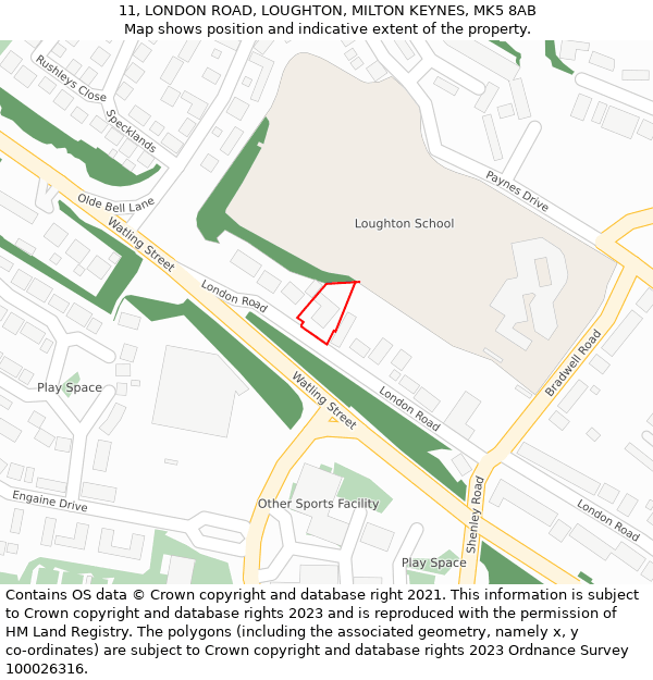 11, LONDON ROAD, LOUGHTON, MILTON KEYNES, MK5 8AB: Location map and indicative extent of plot