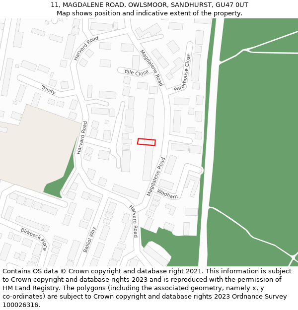 11, MAGDALENE ROAD, OWLSMOOR, SANDHURST, GU47 0UT: Location map and indicative extent of plot