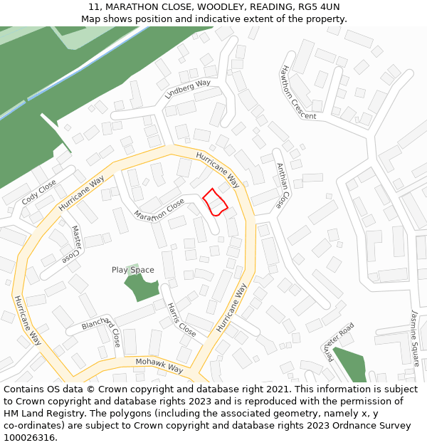 11, MARATHON CLOSE, WOODLEY, READING, RG5 4UN: Location map and indicative extent of plot