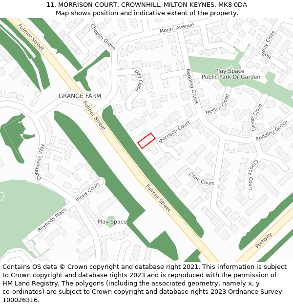 11, MORRISON COURT, CROWNHILL, MILTON KEYNES, MK8 0DA: Location map and indicative extent of plot