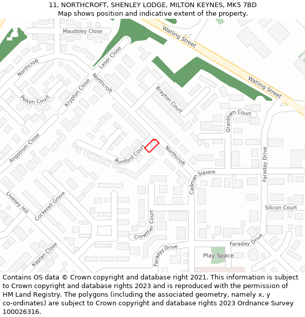 11, NORTHCROFT, SHENLEY LODGE, MILTON KEYNES, MK5 7BD: Location map and indicative extent of plot