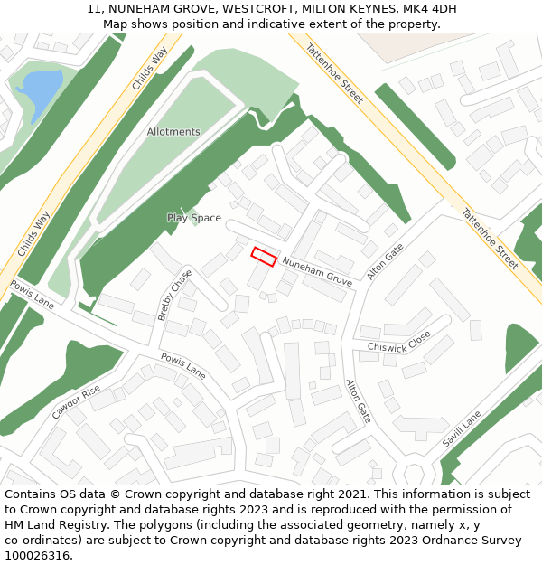 11, NUNEHAM GROVE, WESTCROFT, MILTON KEYNES, MK4 4DH: Location map and indicative extent of plot