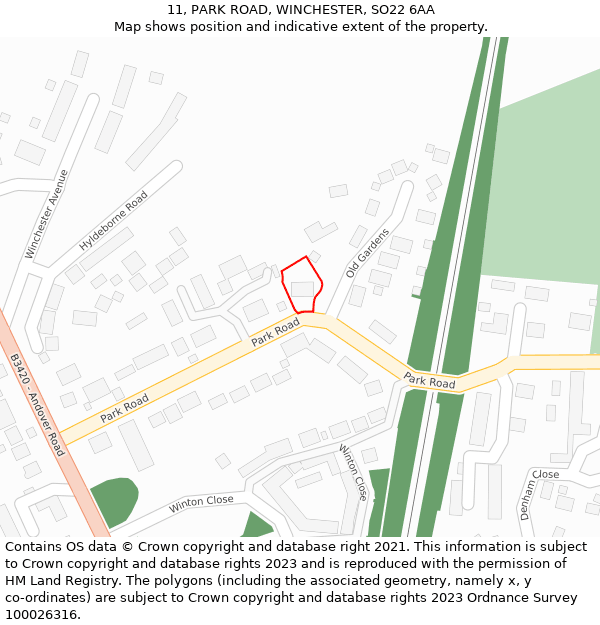 11, PARK ROAD, WINCHESTER, SO22 6AA: Location map and indicative extent of plot