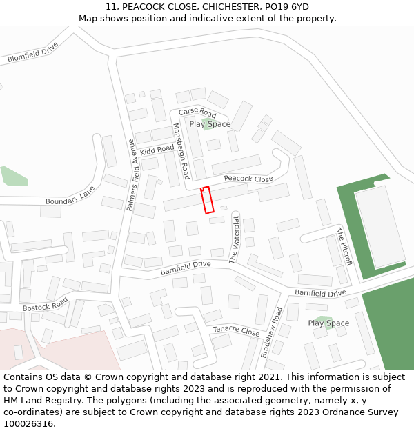 11, PEACOCK CLOSE, CHICHESTER, PO19 6YD: Location map and indicative extent of plot