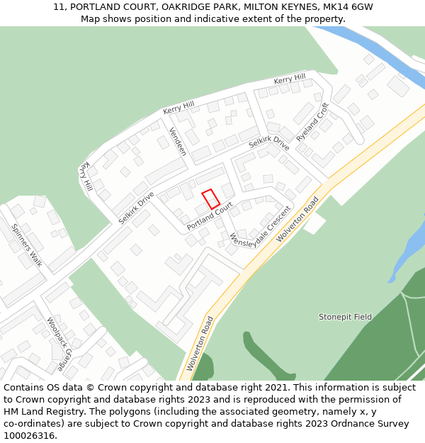 11, PORTLAND COURT, OAKRIDGE PARK, MILTON KEYNES, MK14 6GW: Location map and indicative extent of plot