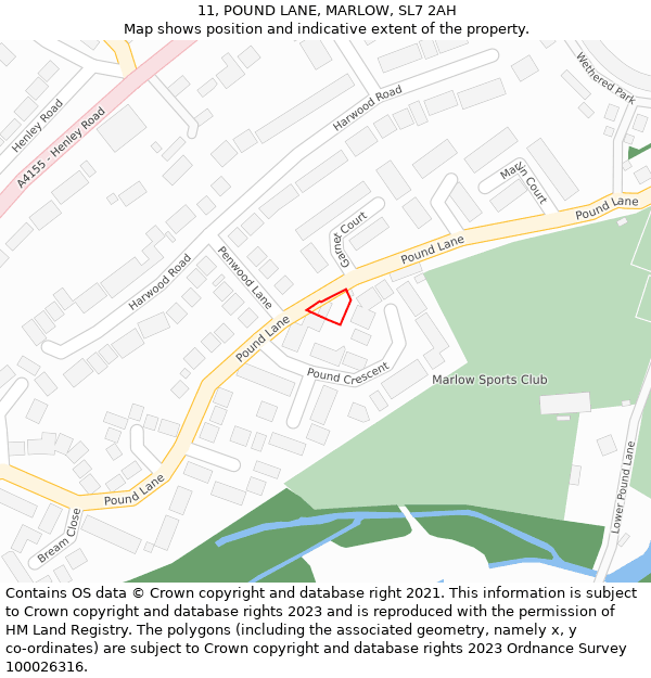 11, POUND LANE, MARLOW, SL7 2AH: Location map and indicative extent of plot