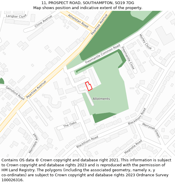 11, PROSPECT ROAD, SOUTHAMPTON, SO19 7DG: Location map and indicative extent of plot