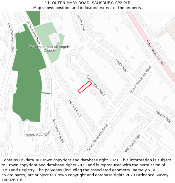 11, QUEEN MARY ROAD, SALISBURY, SP2 9LD: Location map and indicative extent of plot