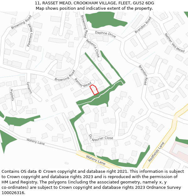 11, RASSET MEAD, CROOKHAM VILLAGE, FLEET, GU52 6DG: Location map and indicative extent of plot