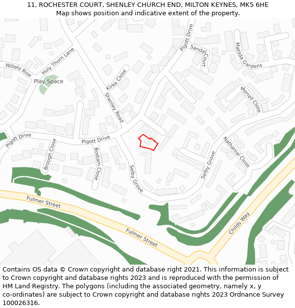 11, ROCHESTER COURT, SHENLEY CHURCH END, MILTON KEYNES, MK5 6HE: Location map and indicative extent of plot