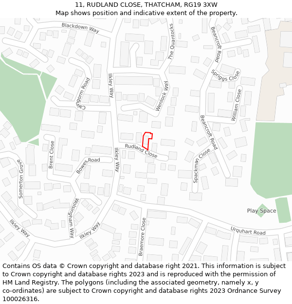 11, RUDLAND CLOSE, THATCHAM, RG19 3XW: Location map and indicative extent of plot