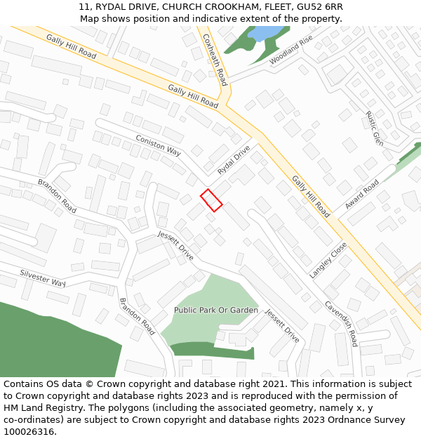 11, RYDAL DRIVE, CHURCH CROOKHAM, FLEET, GU52 6RR: Location map and indicative extent of plot