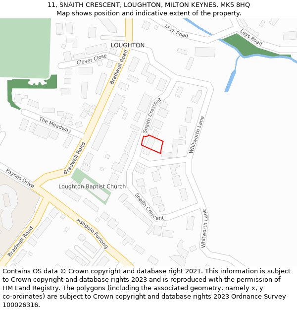 11, SNAITH CRESCENT, LOUGHTON, MILTON KEYNES, MK5 8HQ: Location map and indicative extent of plot