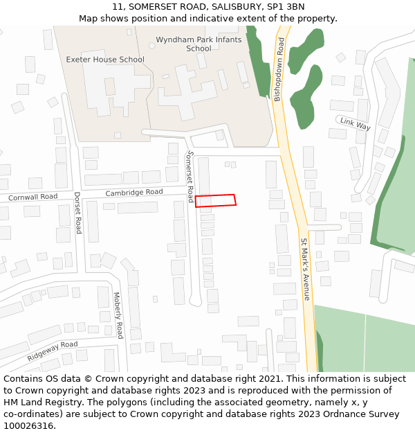 11, SOMERSET ROAD, SALISBURY, SP1 3BN: Location map and indicative extent of plot