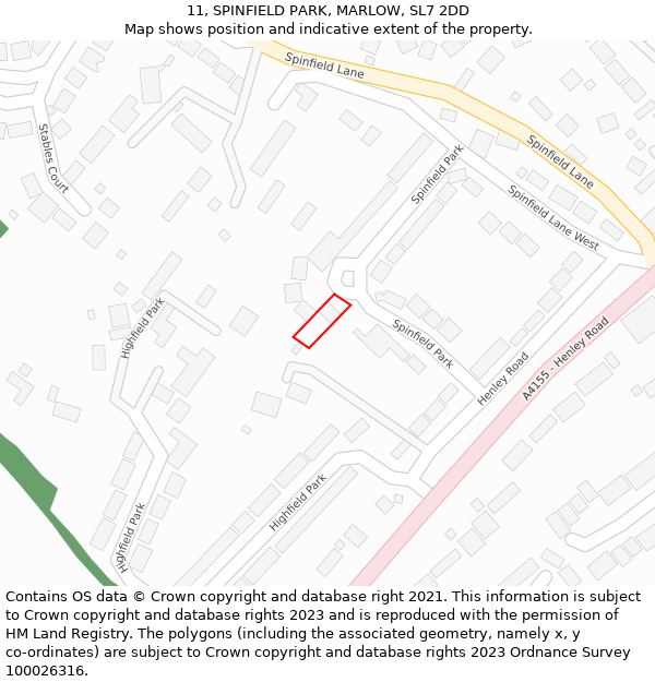 11, SPINFIELD PARK, MARLOW, SL7 2DD: Location map and indicative extent of plot