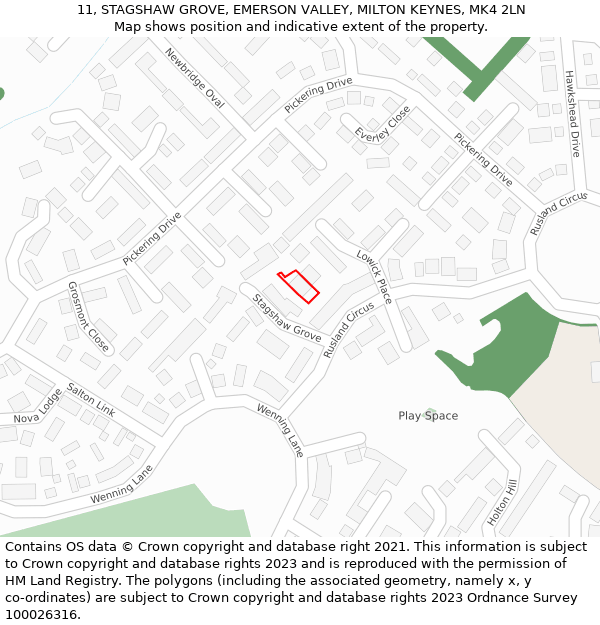 11, STAGSHAW GROVE, EMERSON VALLEY, MILTON KEYNES, MK4 2LN: Location map and indicative extent of plot