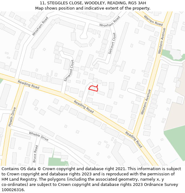 11, STEGGLES CLOSE, WOODLEY, READING, RG5 3AH: Location map and indicative extent of plot