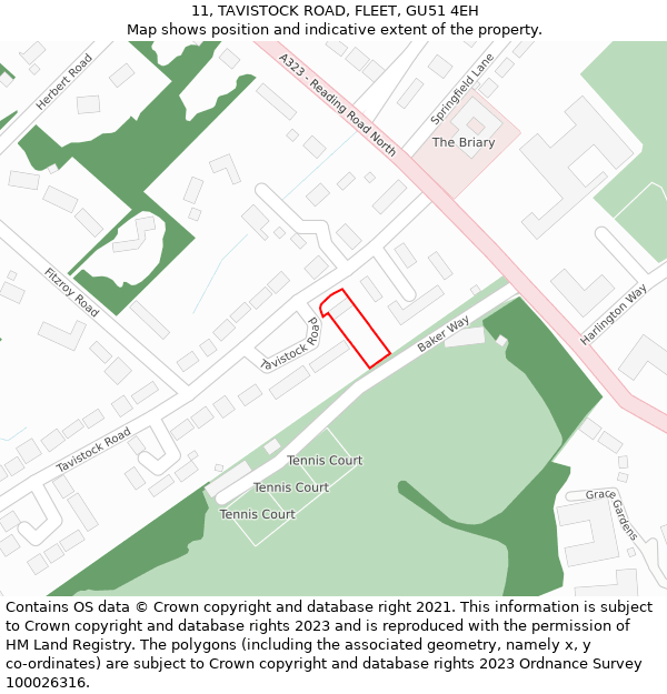 11, TAVISTOCK ROAD, FLEET, GU51 4EH: Location map and indicative extent of plot