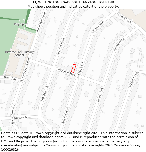 11, WELLINGTON ROAD, SOUTHAMPTON, SO18 1NB: Location map and indicative extent of plot